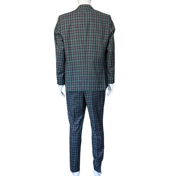 Mander By Karn Bespoke Mens Gray Three-Piece Plaid Suit Jacket Pants Vest - Picture 2 of 16